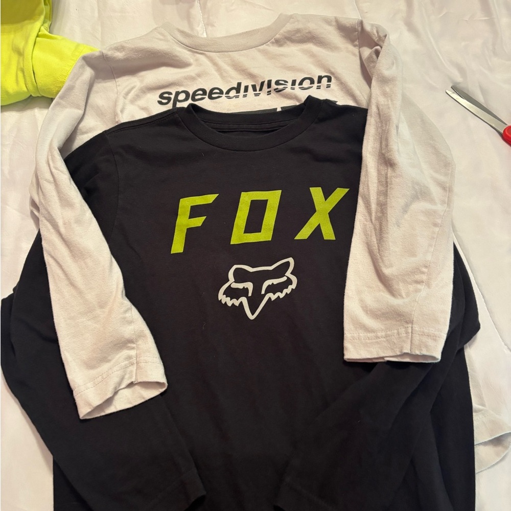 Fox Kids Long Sleeve Tee - Black and White with Neon Green